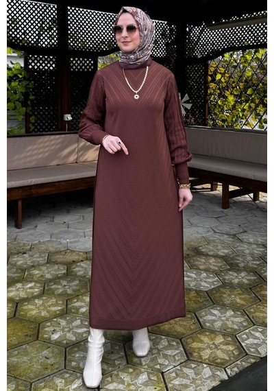 Rabia Şamlı Yağmur Triko Elbise Kahve Normal