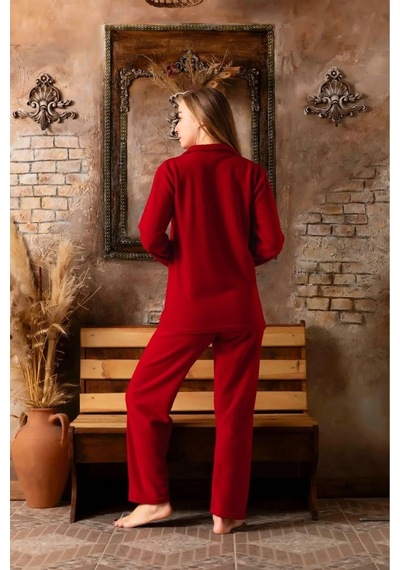 Sude Kadın Gömlek Yaka Polar Pijama Takımı M916/1 - 1 Adet 001