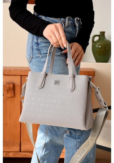 Just Polo Kadın Günlük Kullanıma Uygun Ayarlanabilir Askılı Lüks El & Omuz Çantası Ebat: 20 X 28 Cm Gri