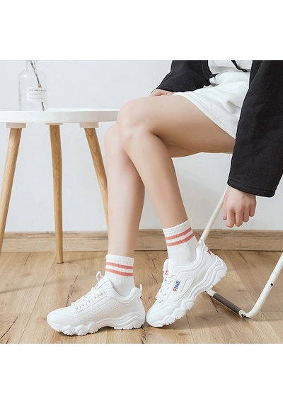 Bgk Unisex 8 Çift Koton Ekonomik Beyaz Renk Desenli Tenis Çorap Beyaz