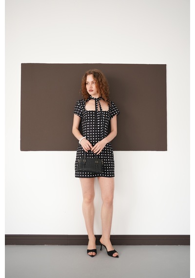 Verymoda Puantiyeli Saten Elbise D2978 Siyah