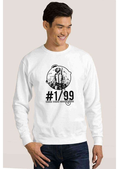Pubg Baskılı Beyaz Erkek Örme Sweatshirt (528475803)