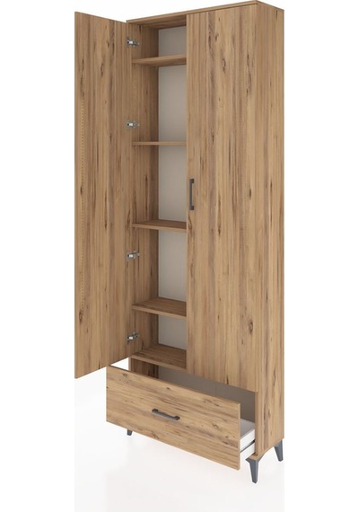 Arges Dolap 5 Raflı Tek Çekmeceli 2 Kapaklı 88x30x243 Çam-çam Çam