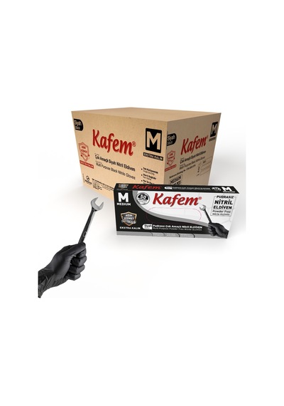 Kafem Siyah Nitril Eldiven Pudrasız Ekstra Kalın (M) 50 Lİ X 20 Paket
