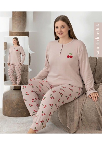 Boyraz Lindros Kadın Düğme Yaka Raporlu İnterlok Kışlık Battal Pijama Takımı 0268 - 1 Adet Pudra Boyraz Lindros Kadın Düğme Yaka Raporlu İnterlok Kışlık Battal Pijama Takımı 0268 - 1 Adet Pudra
