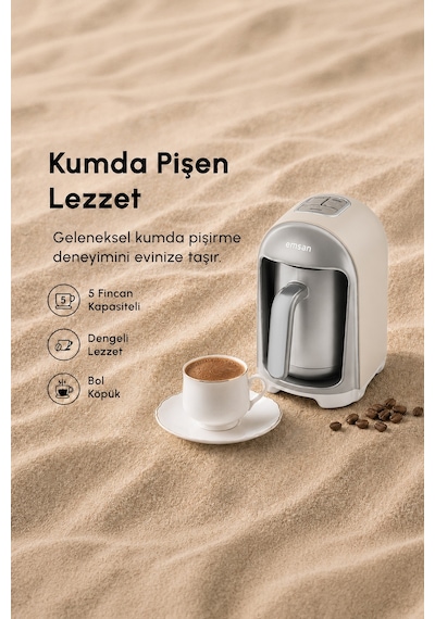 Emsan Kumda 5 Fincan Kapasiteli Türk Kahve Makinesi Starlight Bej