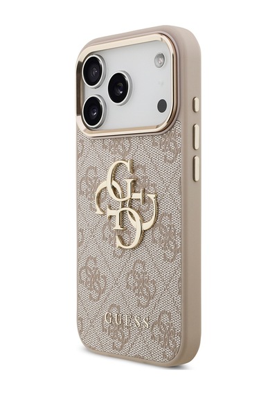 Apple Uyumlu iPhone 17 Pro Kılıf Guess Lisanslı Gold Kamera Çerçeveli 4g Desenli Büyük 4g Ve Yazı Logolu Pembe Pembe