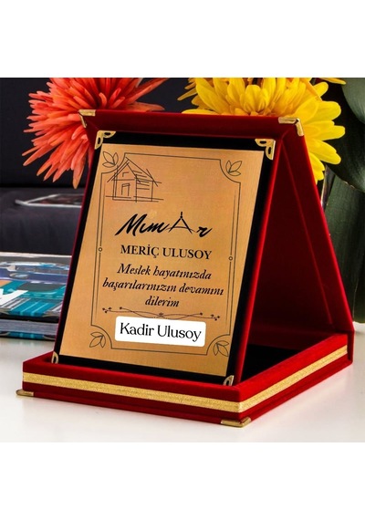 Mimar Temalı Kişiye Özel Plaket - Kadife Kutulu