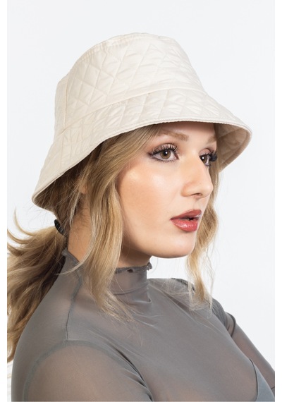 Ladycolor Kışlık Kapitone Bucket Balıkçı Şapka Krem Krem