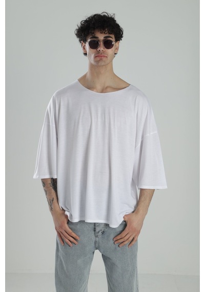 Cocopelli Fakir Kol Beyaz Oversize Viscon T-shirt Coc2269 Beyaz