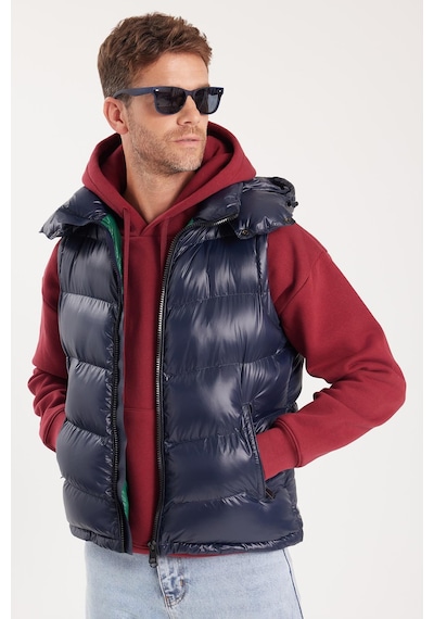 Tudors Erkek Standart Fit Normal Kesim Sıfır Kol Çift Cepli Fermuarlı Sıcak Tutan Lacivert Şişme Yelek-40115 Lacivert