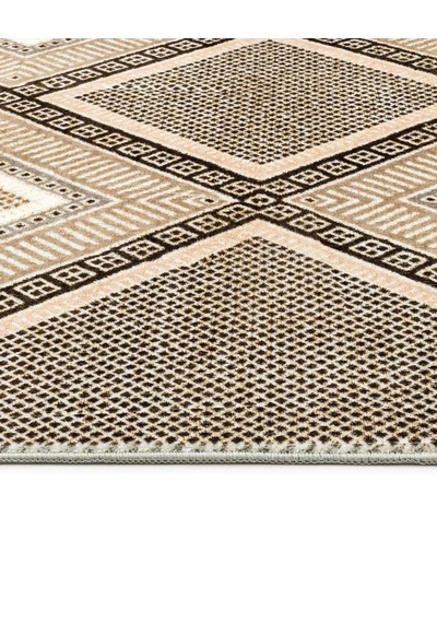 Bespoky Zen Geometrik Bohem Salon Halısı Makine Dokuma Bej - Vizon Kahve