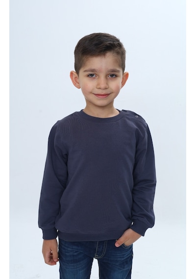Toontoy Kids Toontoy Erkek Çocuk Relax Fit Bisiklet Yaka Omuzu Çıtçıtlı Sweatshirt Bej