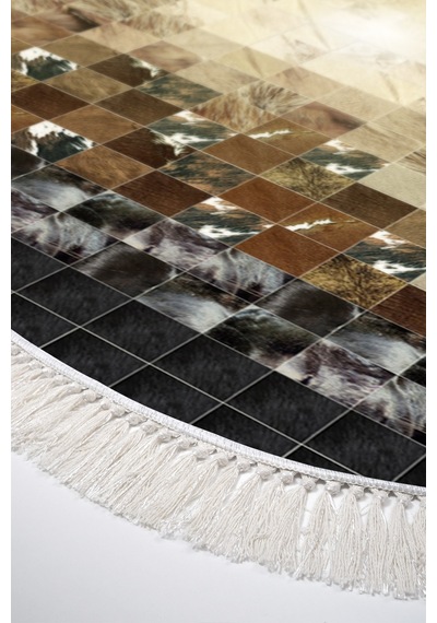 Eko Trend Djt 2 Li Yıkanabilir Kaymaz Taban Oval Banyo Paspas Klozet Takımı 759 Patchwork Siyah