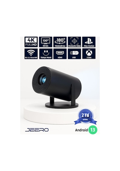 Jeero Hy300pro Multimedia Ultra Hd 1080 Android 13 Projeksiyon Cihazı Türkçe Menü H713 Chipset