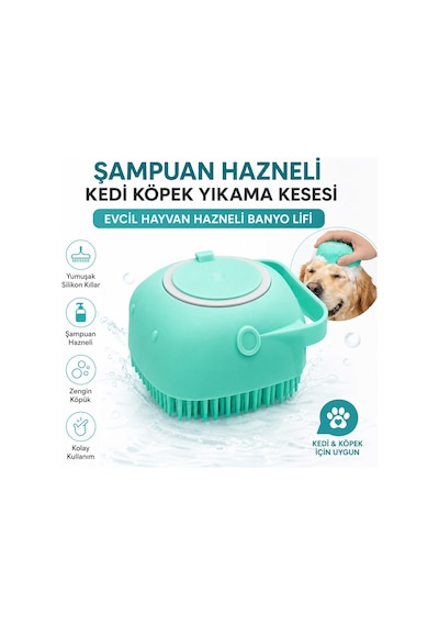 Şampuan Hazneli Kedi Ve Köpek Evcil Hayvan Yıkama Fırçası Silikon Evcil Hayvan Banyo Lifi