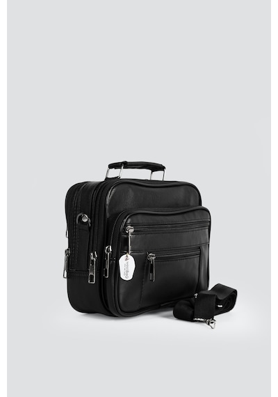 Westbag Erkek Siyah Yatay Model Çelik Kasalı Hakiki Deri El Ve Omuz Çantası Orta Boy