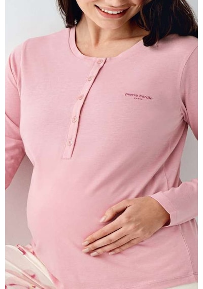 Pierre Cardin 9059 Hamile Lohusa Düğmeli Bisiklet Yaka Pijama Takımı - Gül Kurusu