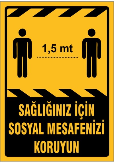 5 Adet Sağlığınız Için Sosyal Mesafenizi Koruyun Uyarı Levhası