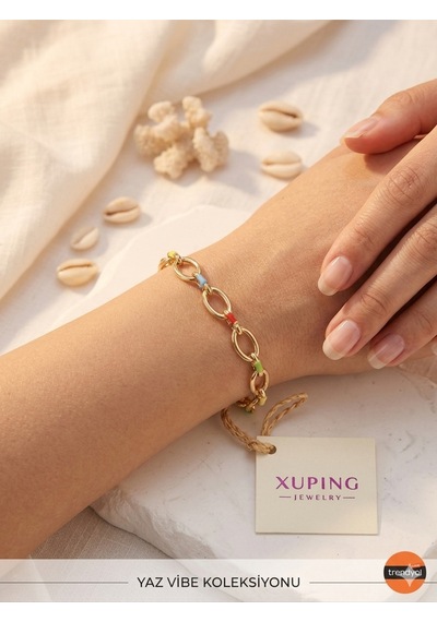 Xuping Yaz Vibe Koleksiyonu Renkli Mineli Doç Zincir Kadın Bileklik 14k Altın Kaplama Altın - Çelik