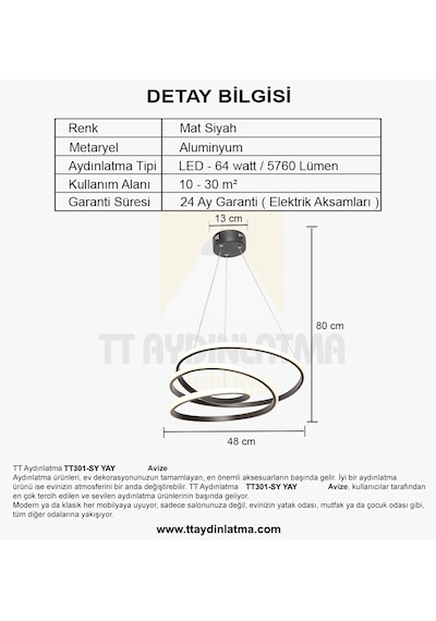 Tt301-Sy Tt Aydınlatma Yay Modeli Siyah Led Avize