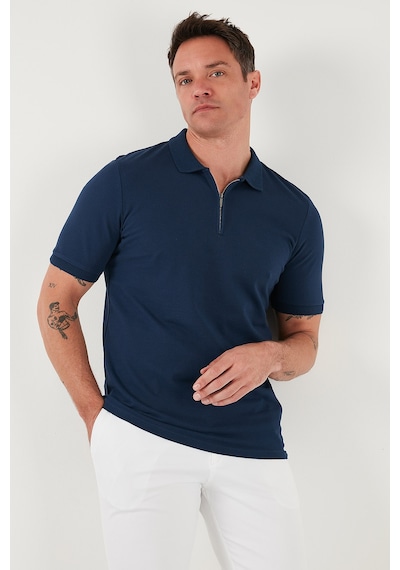 Buratti Pamuklu Regular Fit Yarım Fermuarlı Erkek Polo Yaka T Shirt 5903008 Indigo