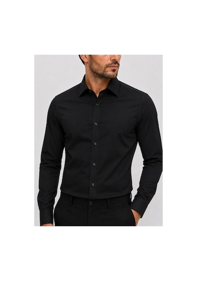 Suit Aydın Uzun Kol Slim Fit Non Iron Ütü Gerektirmeyen Pamuklu Klasik Gömlek Siyah