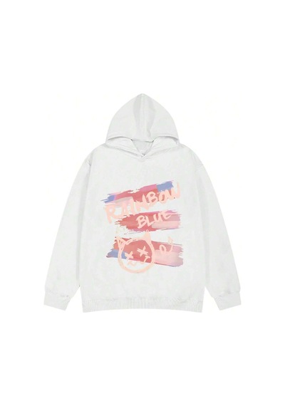 Startmore Letter Graphic Drop Shoulder Oversized Hoodie Beyaz Beyaz