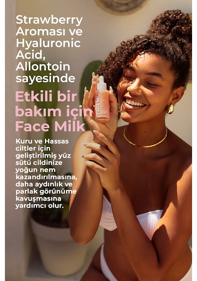 Çilek Özlü Hassas Cilt İçin Yoğun Nemlendirici Yüz Sütü 150 Ml Hyaluronic Asit, Allontoin