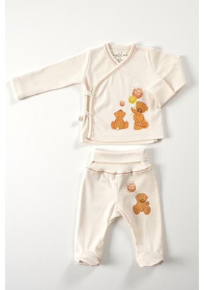 Tinylamb Fluffy Bear 4 Parça Unisex Bebek Uzun Kollu Pamuk Bodysuit Takımı Yenidoğan Ve Çocuk Hediye Seti Bej