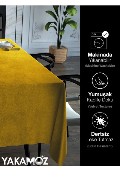 Balpeteği Sarısı Kadife Dokulu Masa Örtüsü Dertsiz Velvet Touch Serisi Balpeteği Sarısı