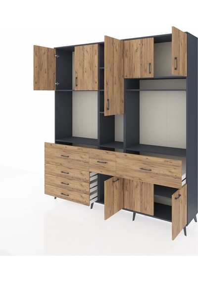 Hyperion Dolap 10 Raflı 6 Çekmeceli 8 Kapaklı 220x44x243 Antrasit-çam/çam Çok Renkli Hyperion Dolap 10 Raflı 6 Çekmeceli 8 Kapaklı 220x44x243 Antrasit-çam/çam Çok Renkli