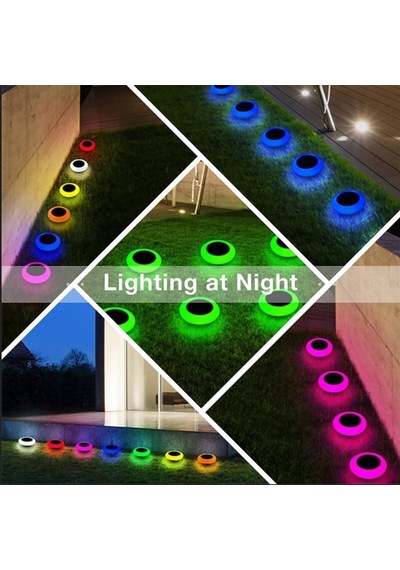 Güneş Enerjili Yuvarlak Saplamalı Rgb Çok Renkli Bahçe Aydınlatma Lambası Led Işık