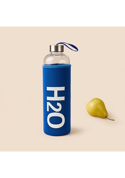 H2o Kılıflı Cam Matara - Şeffaf / Mavi - 1 Lt Çok Renkli