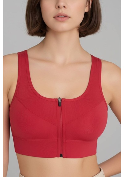 Gigi Luxe Kadın Fermuarlı Crop Kadın Fermuarlı Büstiyer Kırmızı Kırmızı