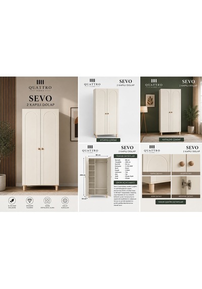 Sevo 2 Kapaklı Dolap Krem - Meşe