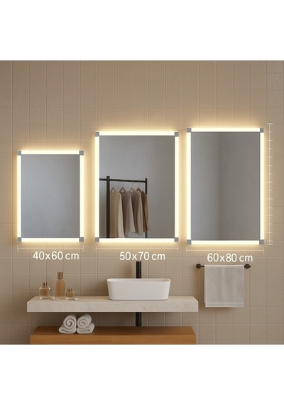 40x60 Cm Linea Frame Led Dimmable Dokunmatik Dikdörtgen Ayna Günışığı 3000k Sarı