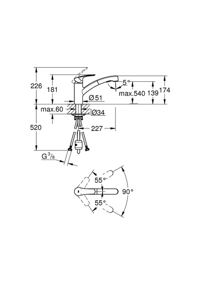Grohe 303052431 Eurosmart Tek Kumandalı Spiralli Eviye Bataryası Siyah
