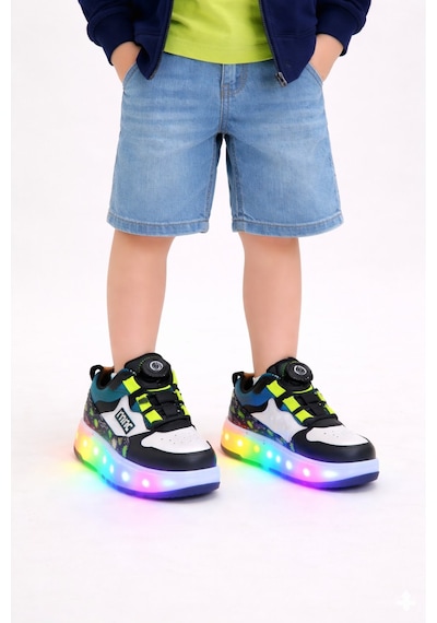 Erkek Çocuk Işıklı Patenli Ayakkabı Tekerlekli Kaykaylı Spor Sneaker Led Taban Siyah