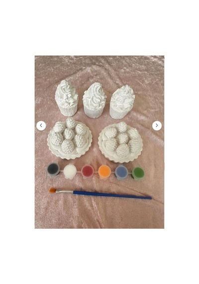 Cupcake Ve Çilekli Tart Taş Obje Boyama 5 Li Ve 6 Lı Boya Ve Fırçası Çocuk Ve Yetişkin Kendin Boya