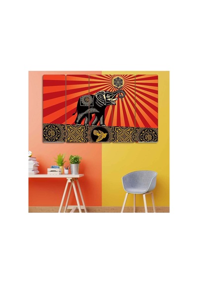 Shepard Fairey Elephant, Fil, Kuş - 5 Parçalı Tablo Görsel - 702503682 Görsel
