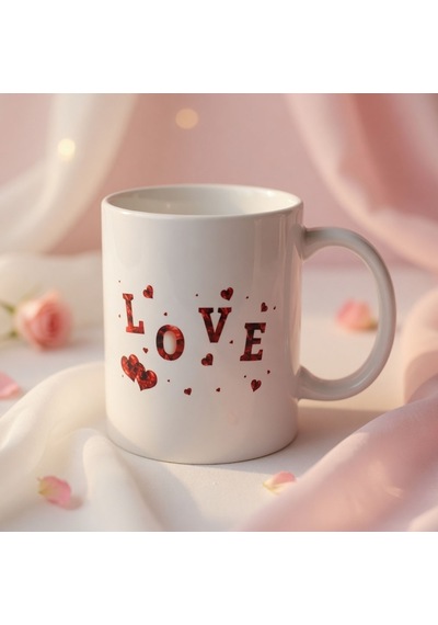 Premium Hatıra Eşyası Sunum Bardağı Çay Fincanı Love Tasarım Kupa Bardak Çok Renkli