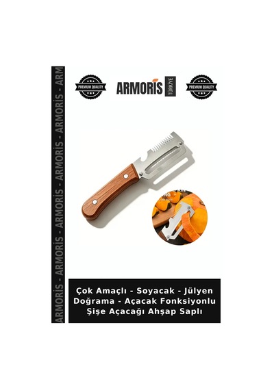 Çok Amaçlı - Soyacak - Jülyen Doğrama - Açacak Fonksiyonlu Şişe Açacağı Ahşap Saplı Çok Renkli