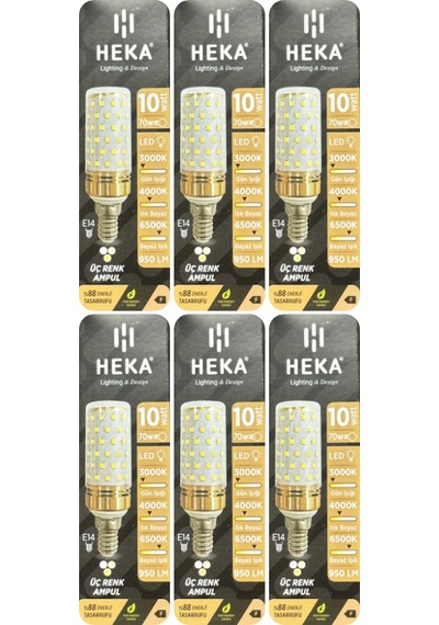 6 Adet Heka 10w 70w Sarı-günışığı-beyaz E14 Duylu Üç Renkli Led Mısır Ampul