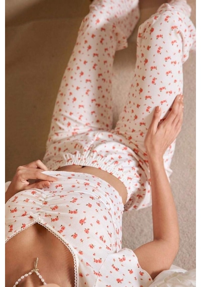 Bella Notte Ekru V Yaka Kısa Kollu Pijama Takımı