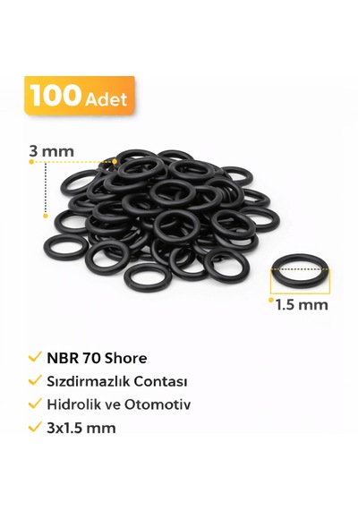3x1.5 Mm Nbr 70 Shore O-ring Mazot Geri Dönüş Contası 3x1,5 Oring 100 Adet 3x1.5