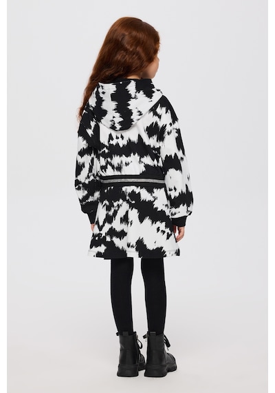 Panço Kız Çocuk Desenli Kapüşonlu Siyah Sweatshirt