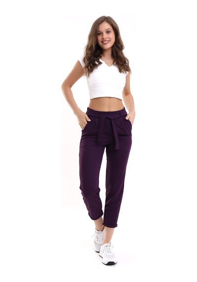 Winmoda34 Kadın Havuç Pantolon Beli Kemerli Mor