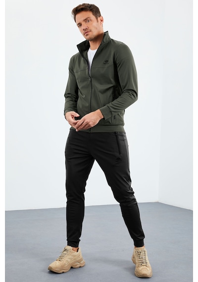 Tommy Life Haki-siyah Dik Yaka Fermuarlı Standart Kalıp Manşetli Erkek Eşofman Takım - 85160 Haki - Siyah