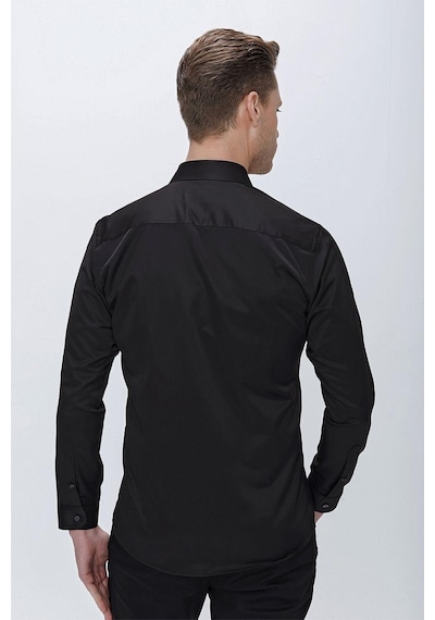 Efor Slim Fit Pamuk Saten Klasik Siyah Gömlek Gk 624 Siyah